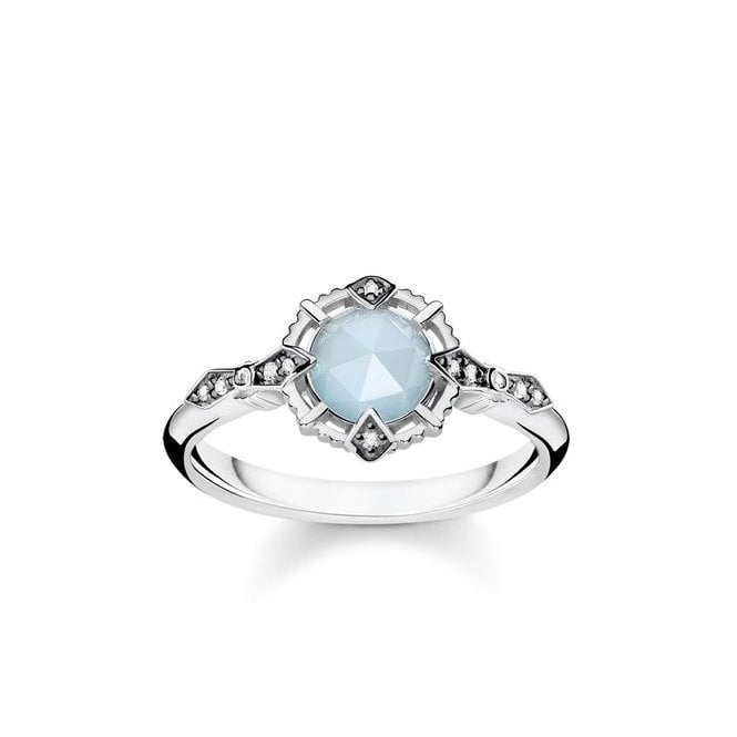 Thomas Sabo Vintage Sterling Silver Aquamarine Diamond Ring D - 56