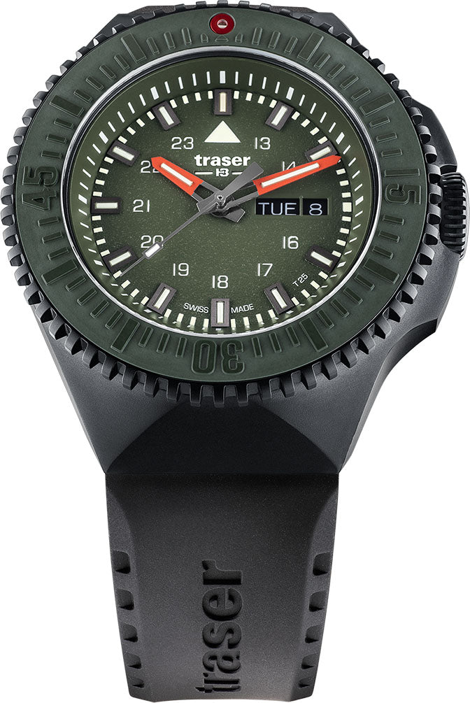 Traser H3 Watch P69 Black Stealth Green Rubber - Green