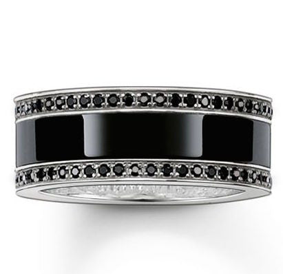 Thomas Sabo Glam And Soul Sterling Silver Black Zirconia Black Ceramic Ring D - 54