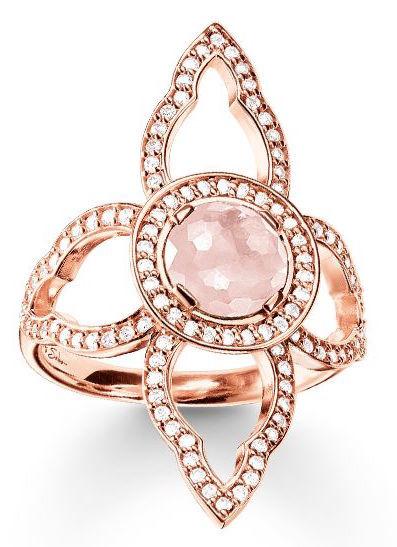 Thomas Sabo Ring Sterling Silver Gold Quartz Zirconia Flower D - 54