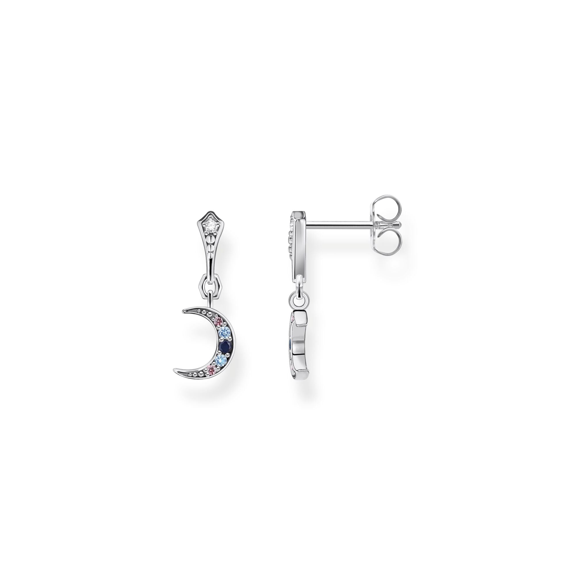 Thomas Sabo Royalty Sterling Silver Coloured Stone Moon Earrings - Silver
