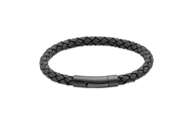 Unique & Co Matte Stainless Steel Leather Bracelet