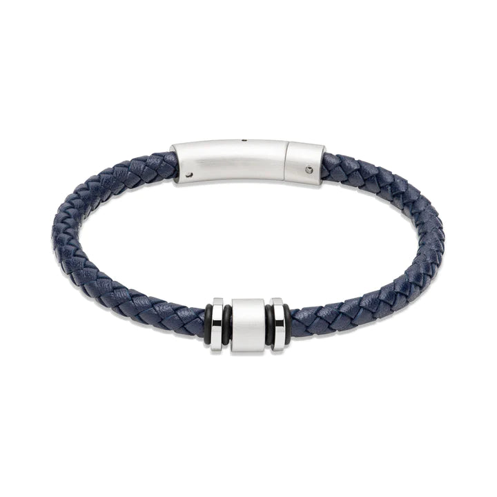 Unique & Co Stainless Steel Navy Blue Leather Bracelet