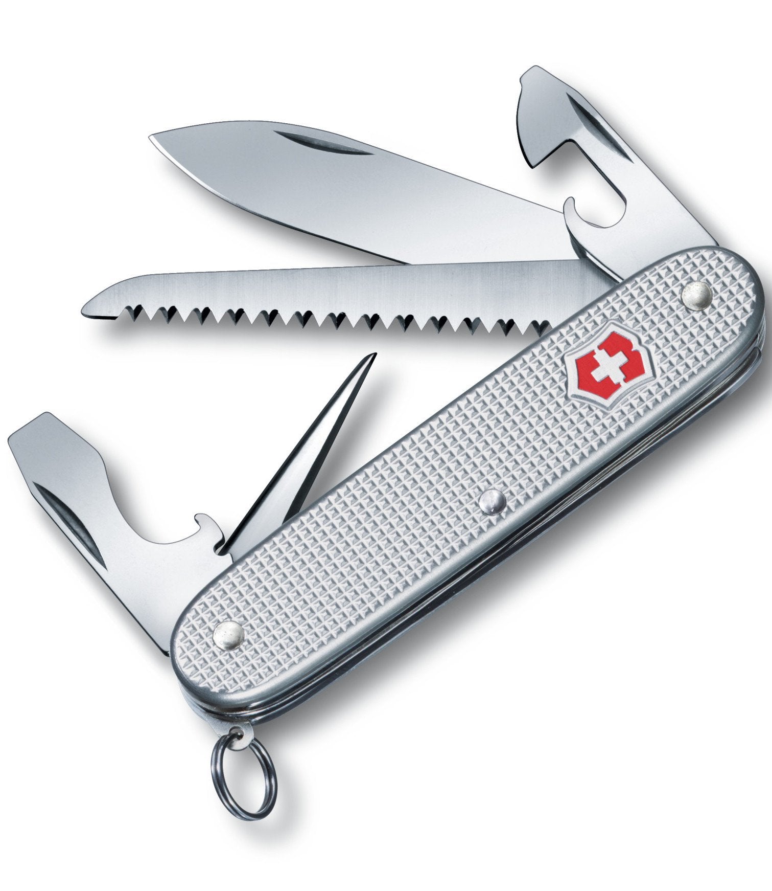 Victorinox Swiss Army Medium Pocket Knife Farmer Alox Ribbed - Silver