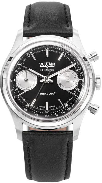 Vulcain Watch Chronograph 38mm Black Silver Leather