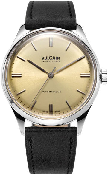 Vulcain Watch Grand Prix Champagne Black Calf Leather