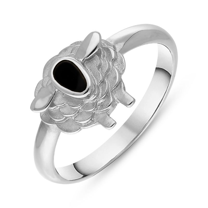 9ct White Gold Whitby Jet Sheep Ring - Gold