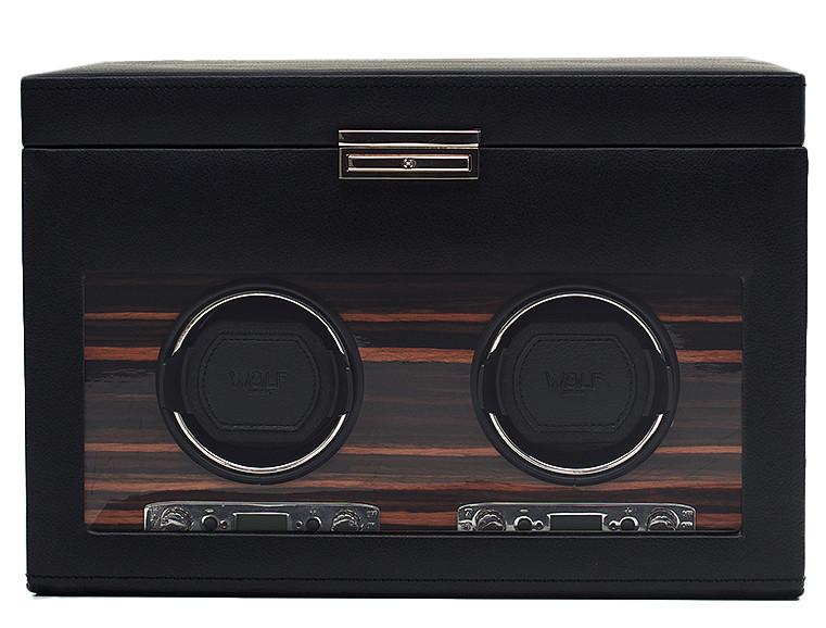 WOLF Watch Winder Roadster Double Storage And Travel Case - Black