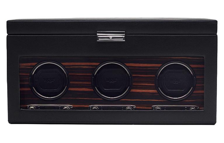 WOLF Watch Winder Roadster Triple Storage And Travel Case - Black