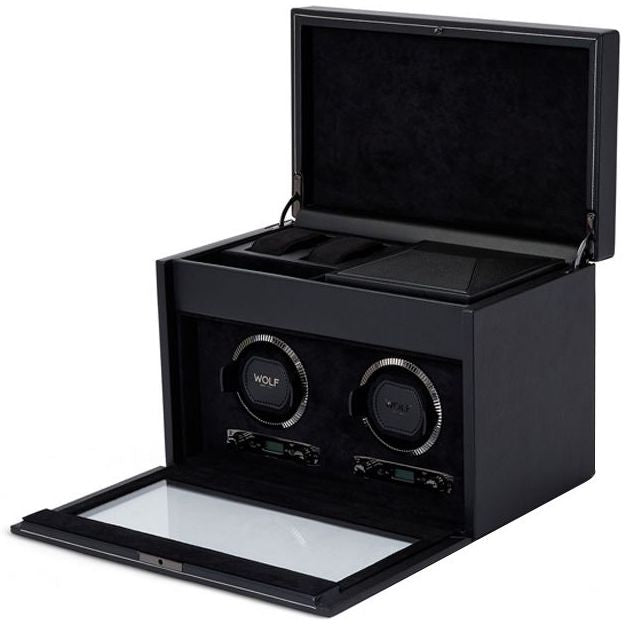 WOLF Watch Winder British Racing Black Double Storage - Black