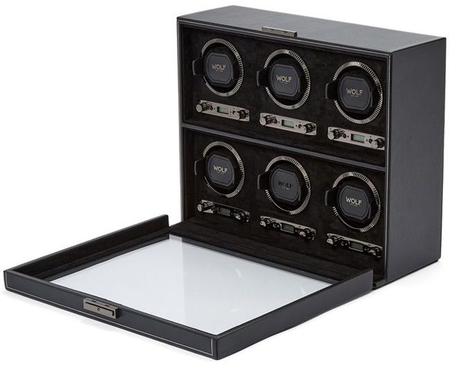 WOLF Watch Winder British Racing Black 6pc - Black