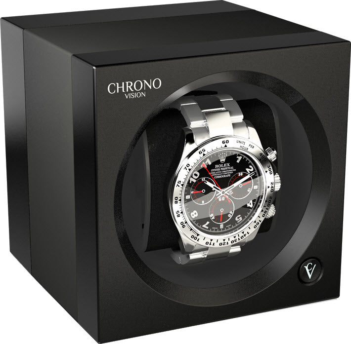 Chronovision One Watch Winder With Bluetooth Titanium Anodized Black Silk - Black