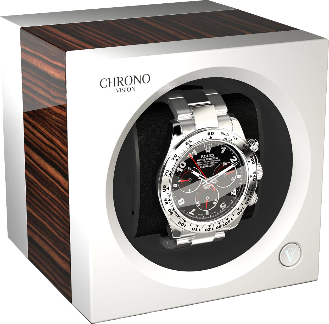 Chronovision One Watch Winder With Bluetooth Macassar High Gloss White Silk - Black