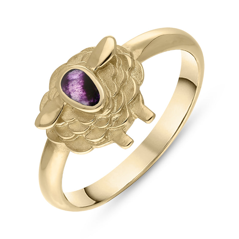 9ct Yellow Gold Blue John Sheep Ring - Gold