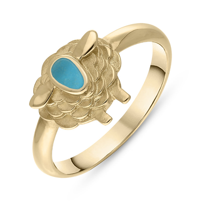 9ct Yellow Gold Turquoise Sheep Ring - Gold