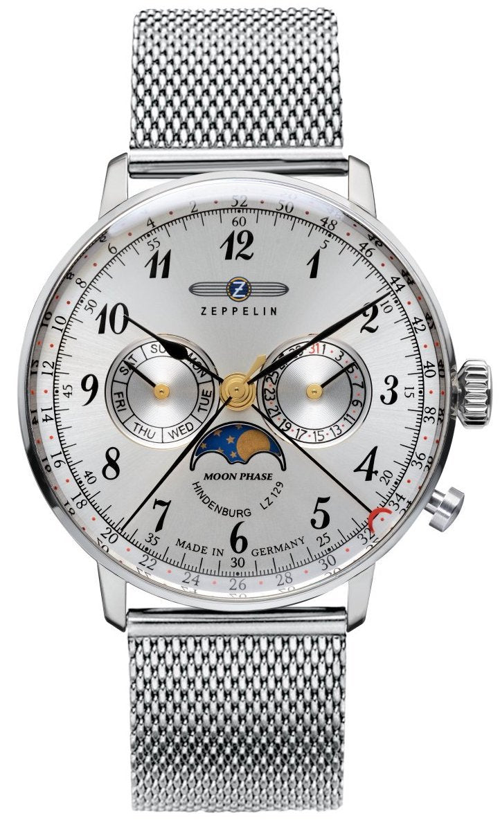 Zeppelin Watch LZ 129 Hindenburg Moonphase Mens - Silver