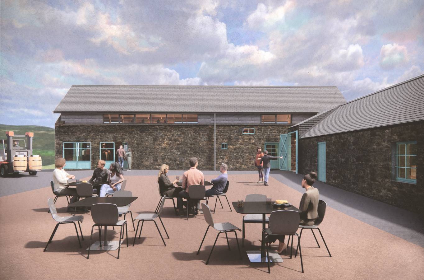 An artist's rendition of the distillery