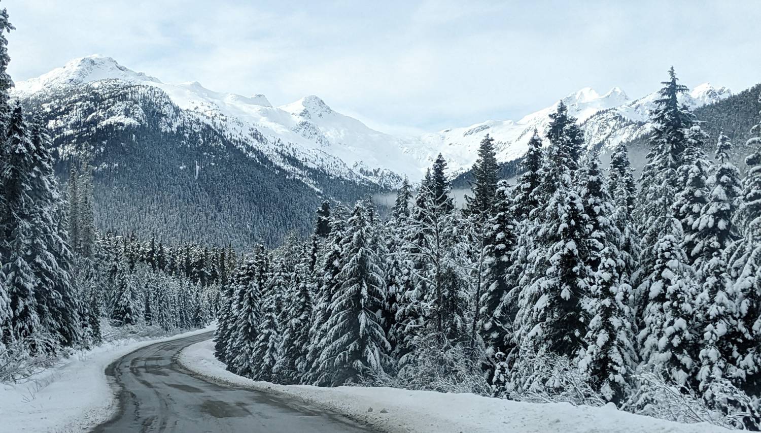 Snow Covered Mountain Highway in Canada