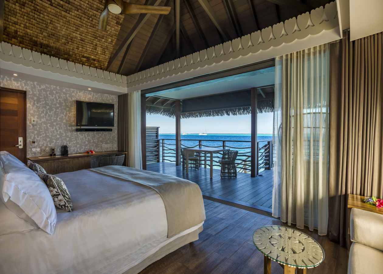 Inside an overwater bungalow