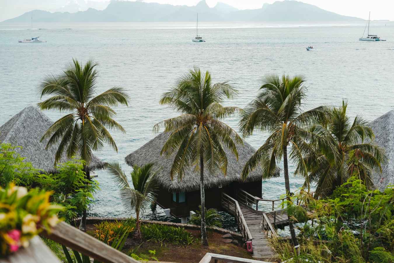 view of the overwater bungalows from above