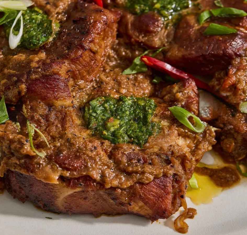 Ginger beer-marinated pork neck 