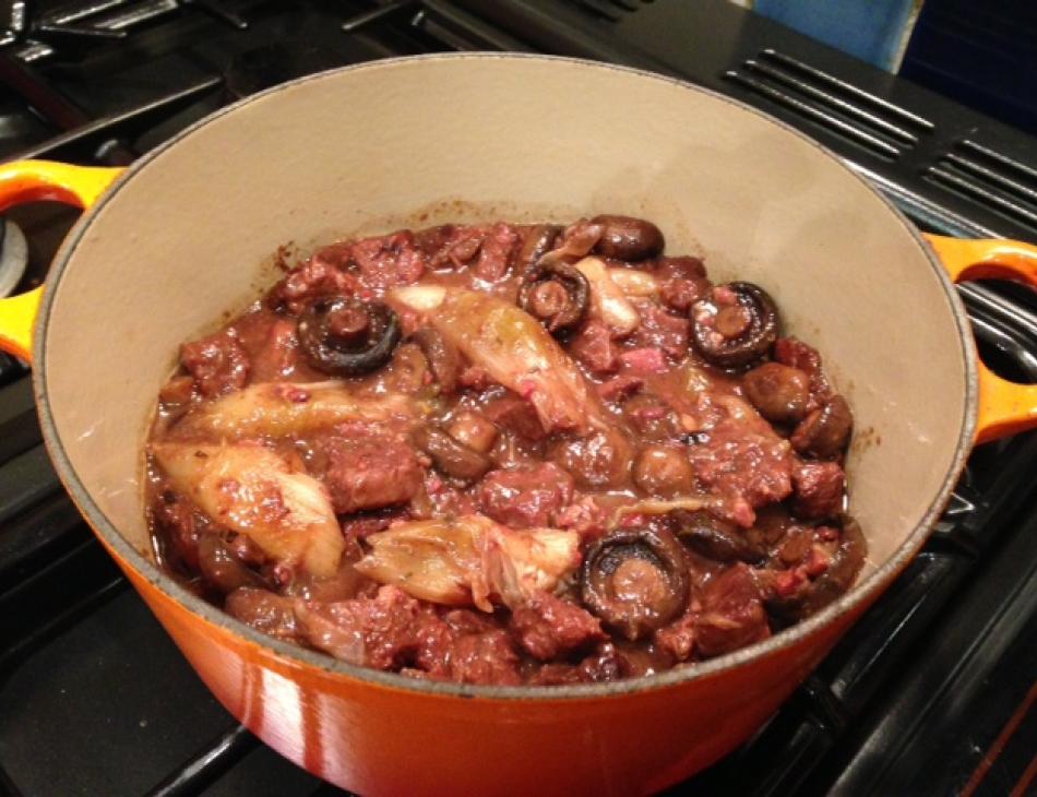 Shin of Beef in Red Wine with Shallots and Mushrooms