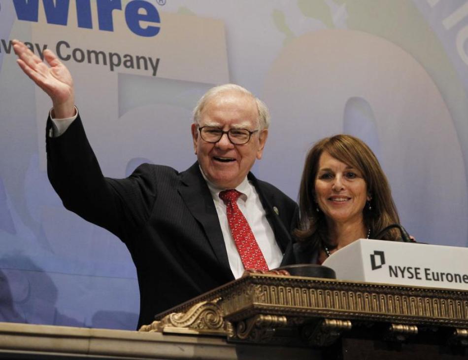 Warren Buffett at the opening bell at the New York Stock Exchange.