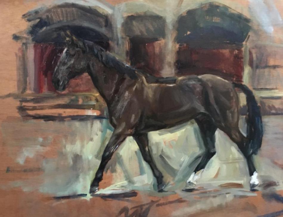 Hector, Household Cavalry Charger, Oil on wood, 34 x 37cm