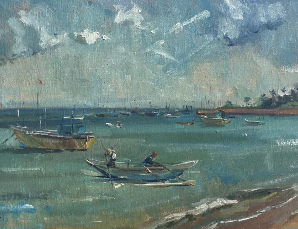 Sri Lankan fisherman, oil on linen, 29 x 42cm