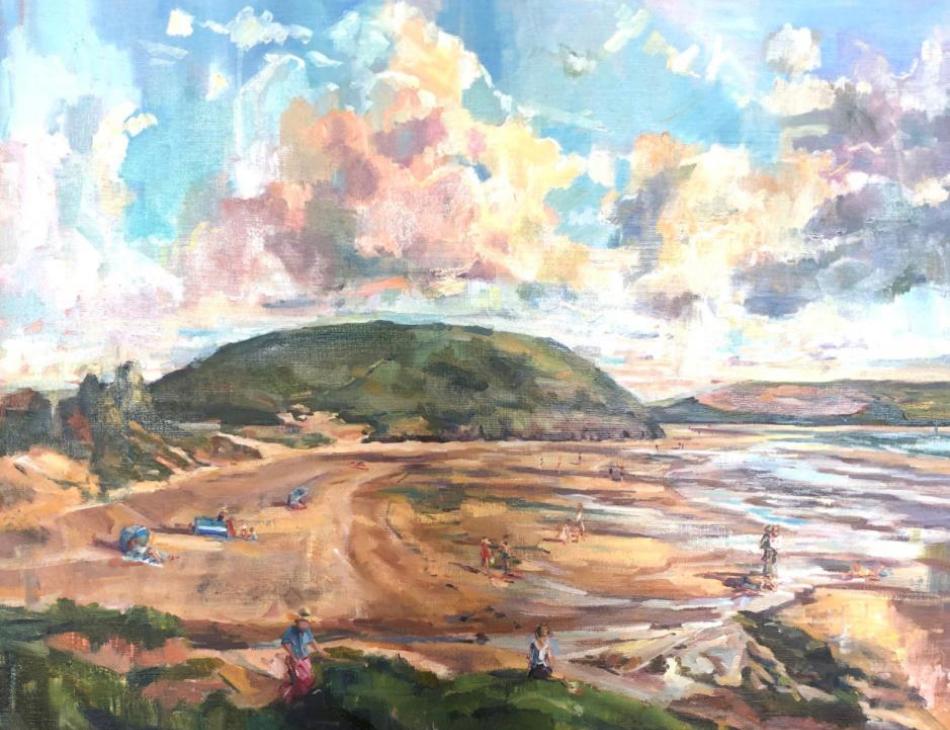 Sunny days on Daymer Bay, Cornwall, oil on canvas, 85 cm x 80cm