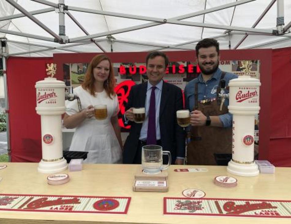 Greg Hands, MP for Chelsea and Fulham, at Czech Beer Day in London's Notting Hill.