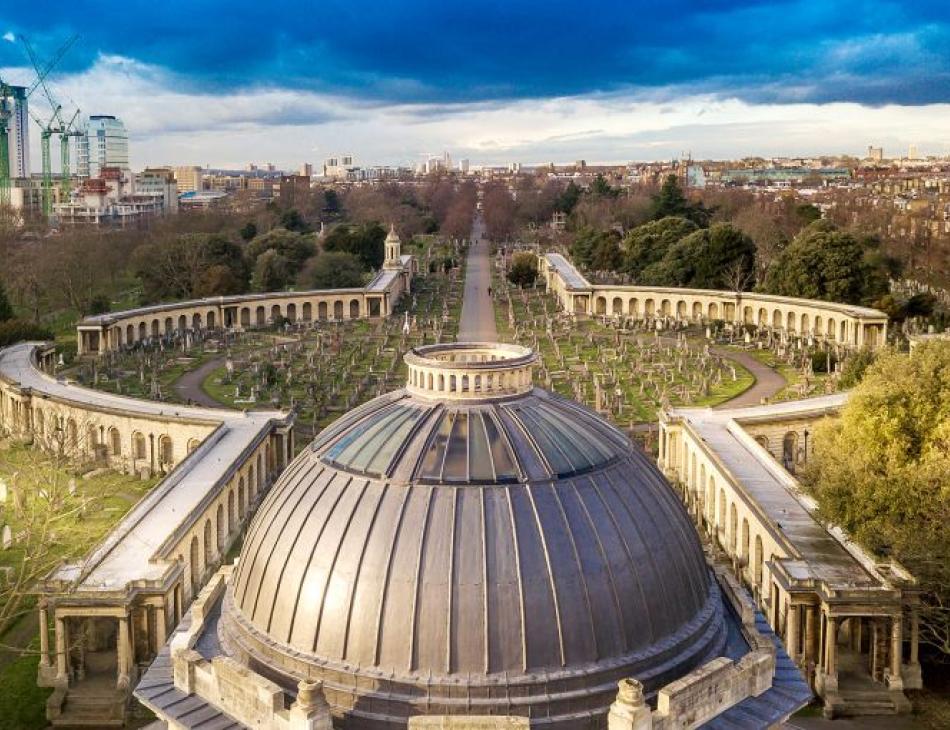 Aerial view of Brompton cemetery.