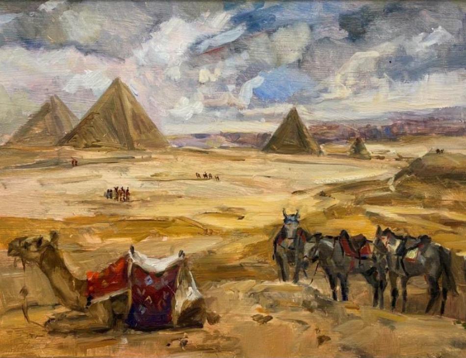 Camels and horses at Giza, Egypt. 