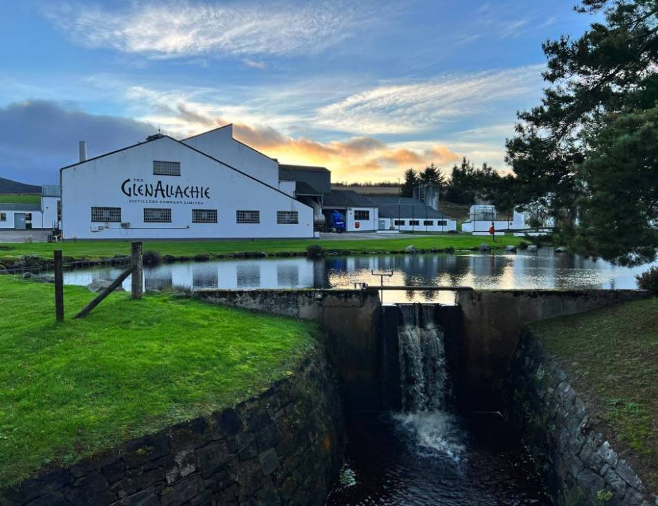 The front of GlenAllachie at Sunset