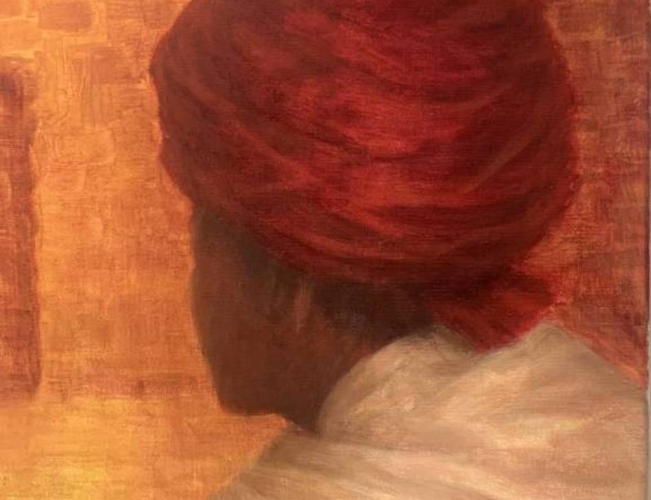 Boy in Magenta Turban, Acrylic on Canvas