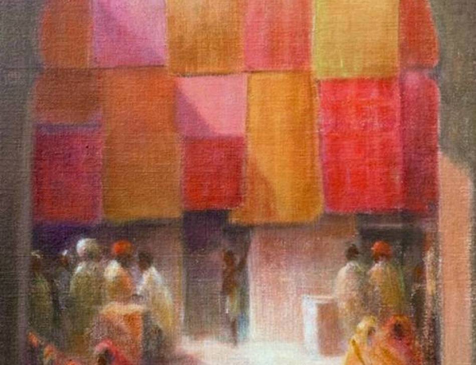 Haveli Interior, Near Bundi, Acrylic on Canvas, Lincoln Seligman