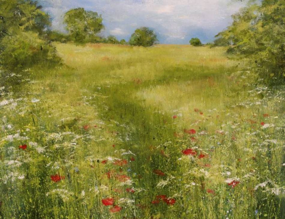Poppies in the Meadow, Oil on Canvas