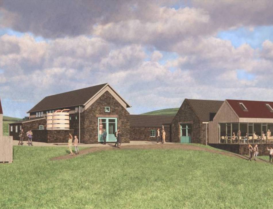 An artist's rendition of the distillery