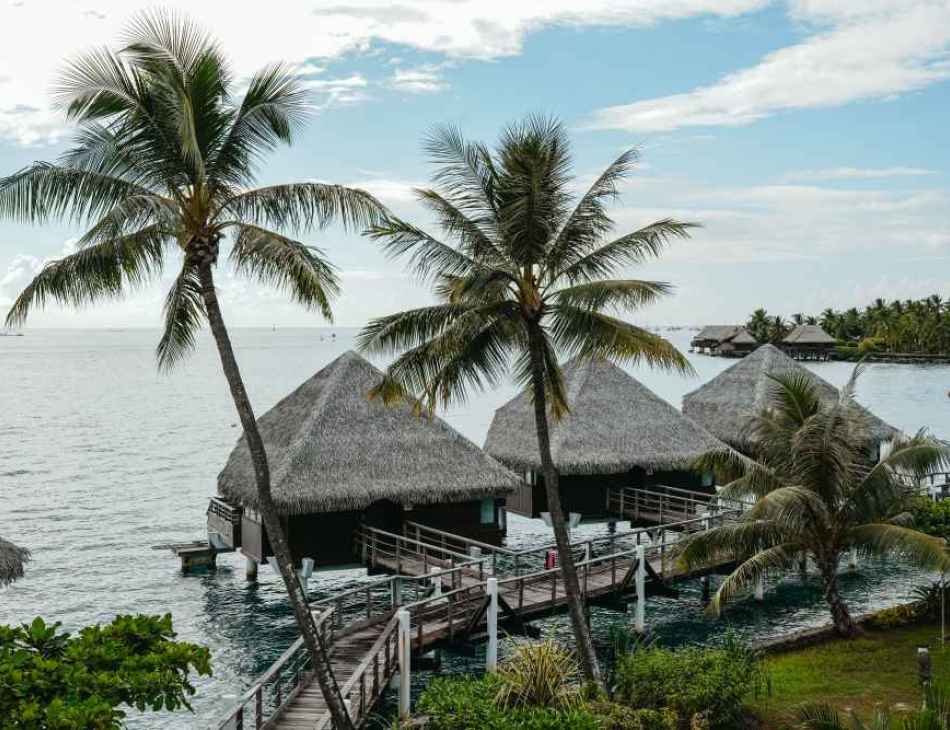 view of the overwater bungalows from above
