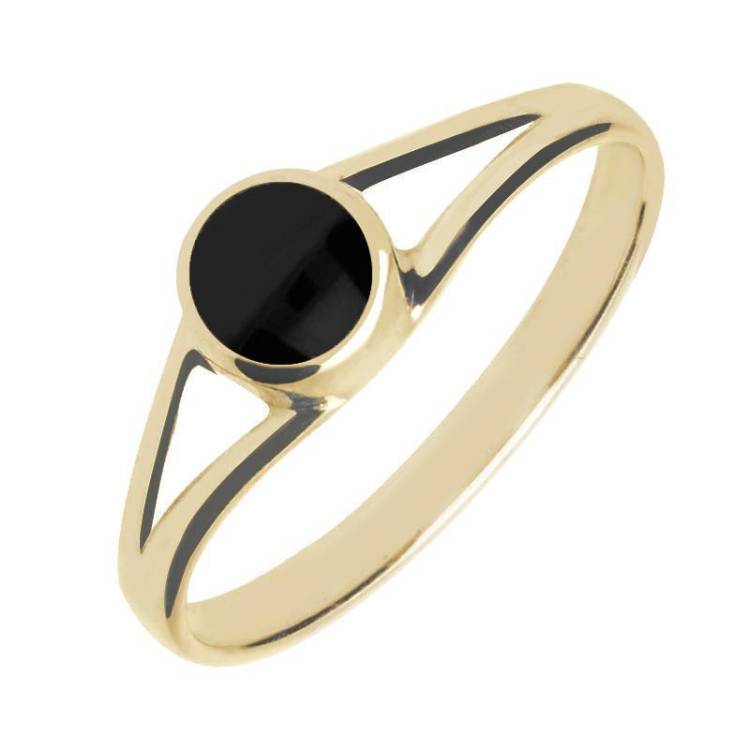 18ct Yellow Gold Whitby Jet Round Split Shoulder Ring - Gold