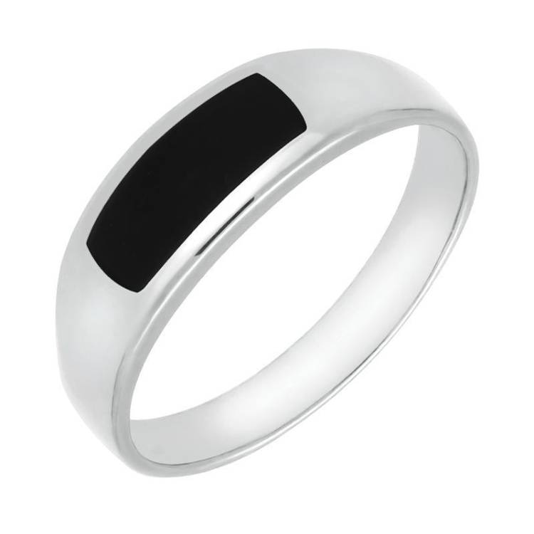 9ct White Gold Whitby Jet Inlay Ring