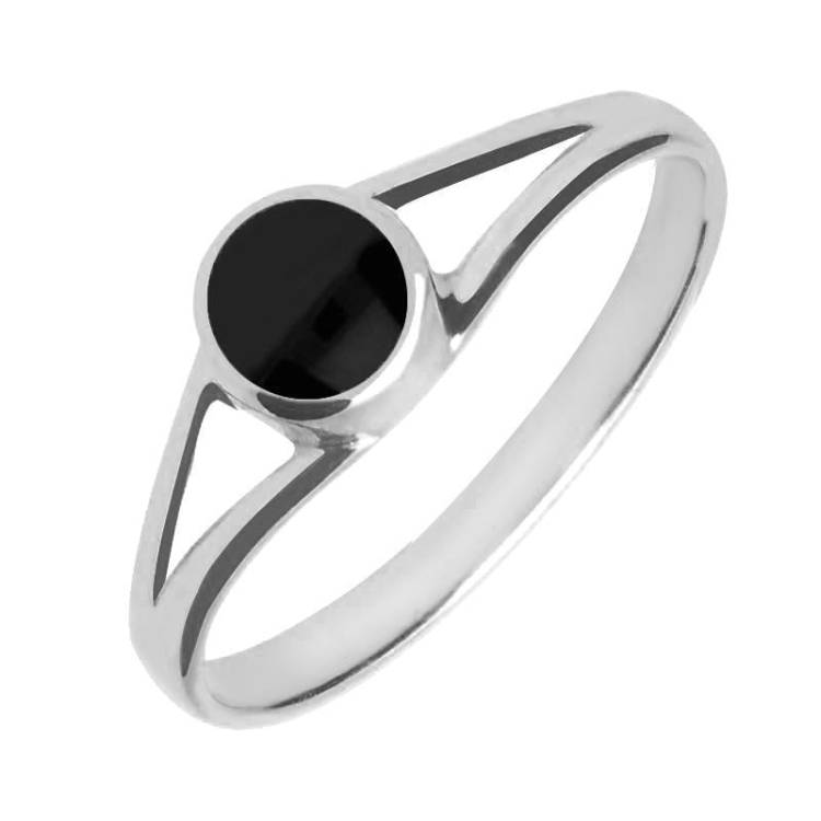 9ct White Gold Whitby Jet Round Split Shoulder Ring - Gold