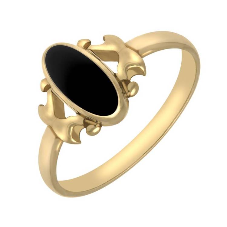 9ct Yellow Gold Whitby Jet Oval Stone Set Ring