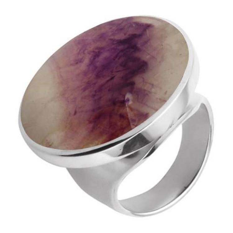 Sterling Silver Blue John Large Round Stone Ring - Option1 Value Silver