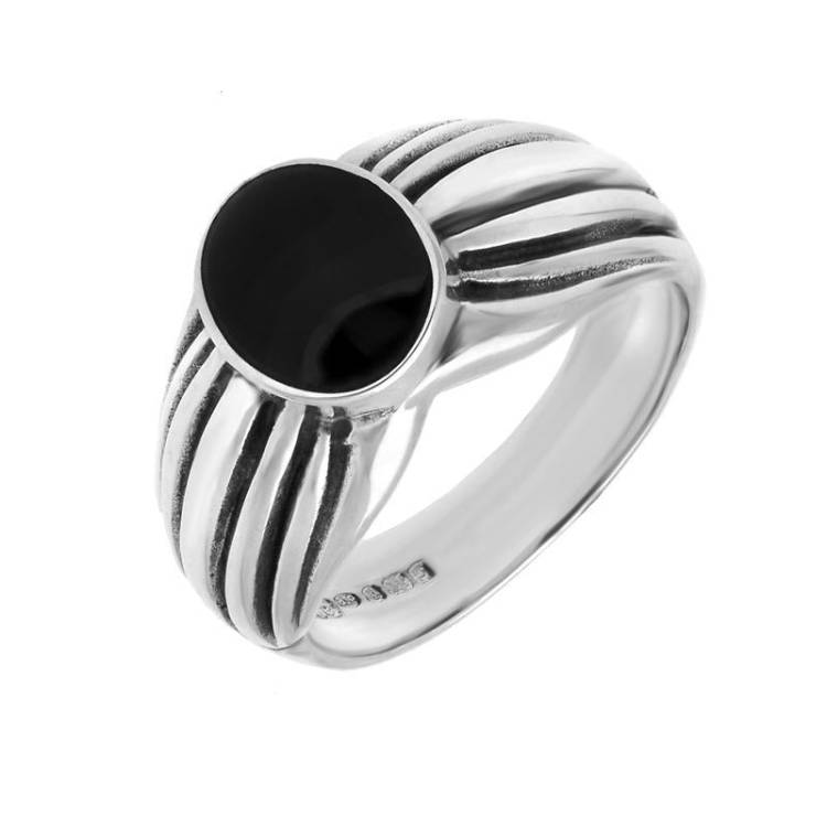 Sterling Silver Whitby Jet Pleated Shoulders Ring