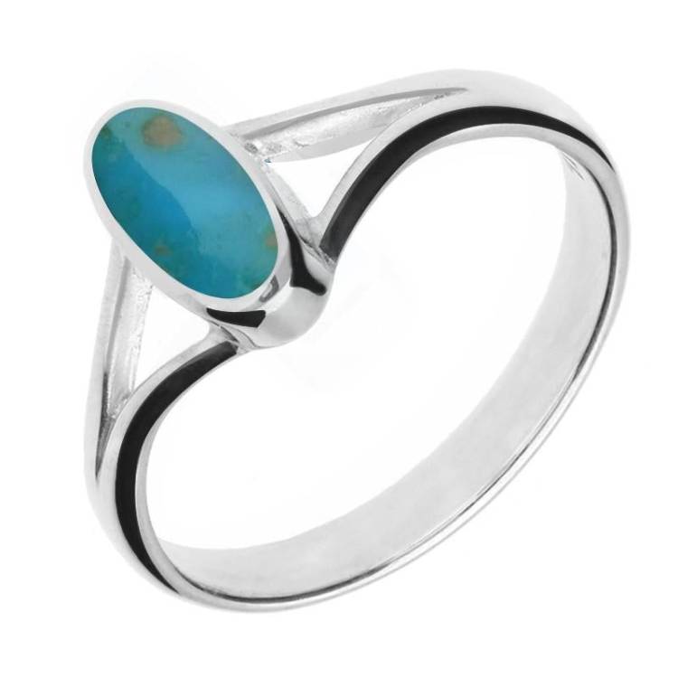 Sterling Silver Turquoise Heritage Oval Split Shoulder Ring - Option1 Value Silver