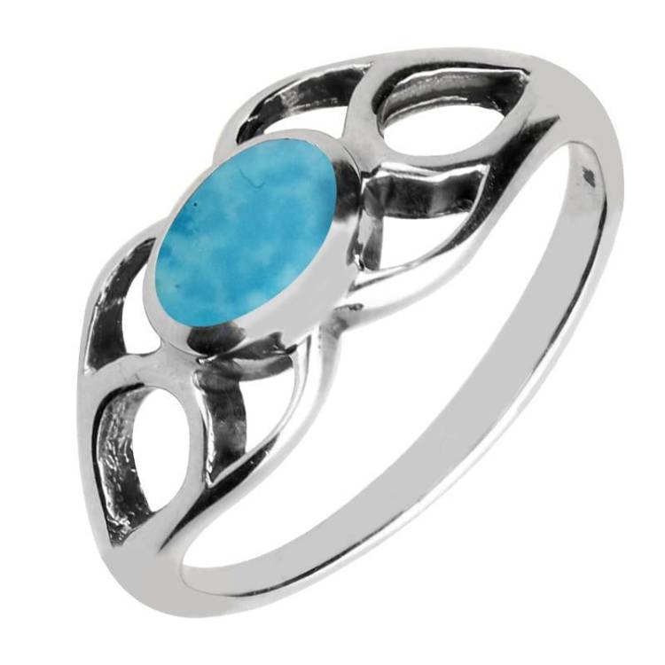 Sterling Silver Turquoise Oval Lattice Ring - Silver