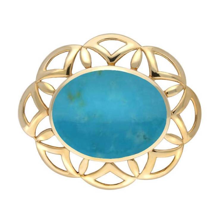9ct Yellow Gold Turquoise Large Flower Brooch