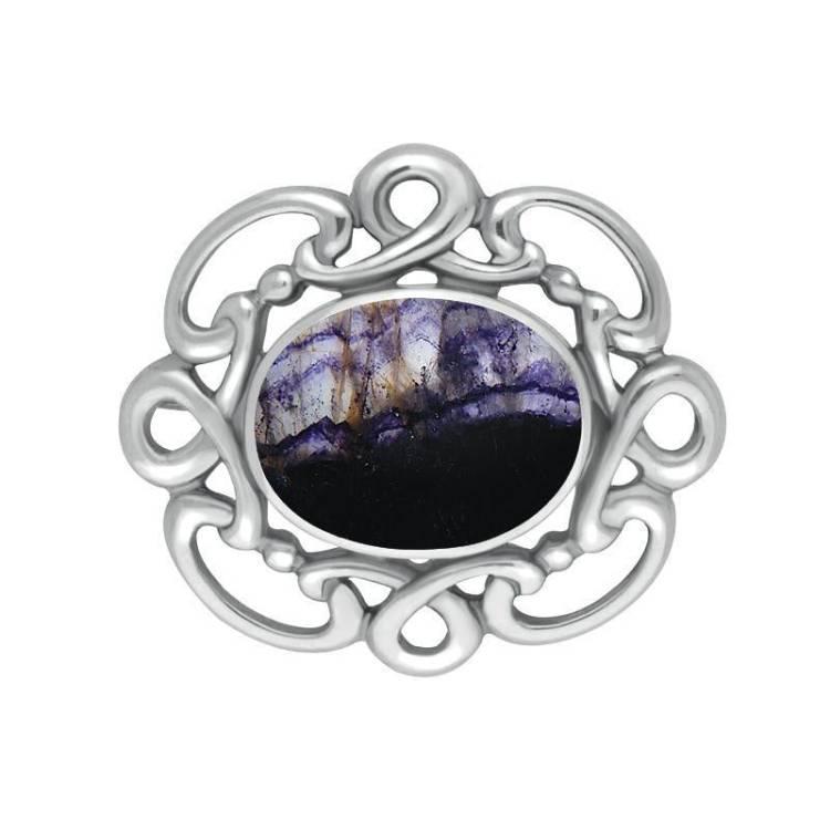 Sterling Silver Blue John Twisted Rope Edge Brooch - Silver