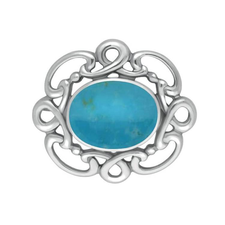 Sterling Silver Turquoise Twisted Rope Edge Brooch - Silver
